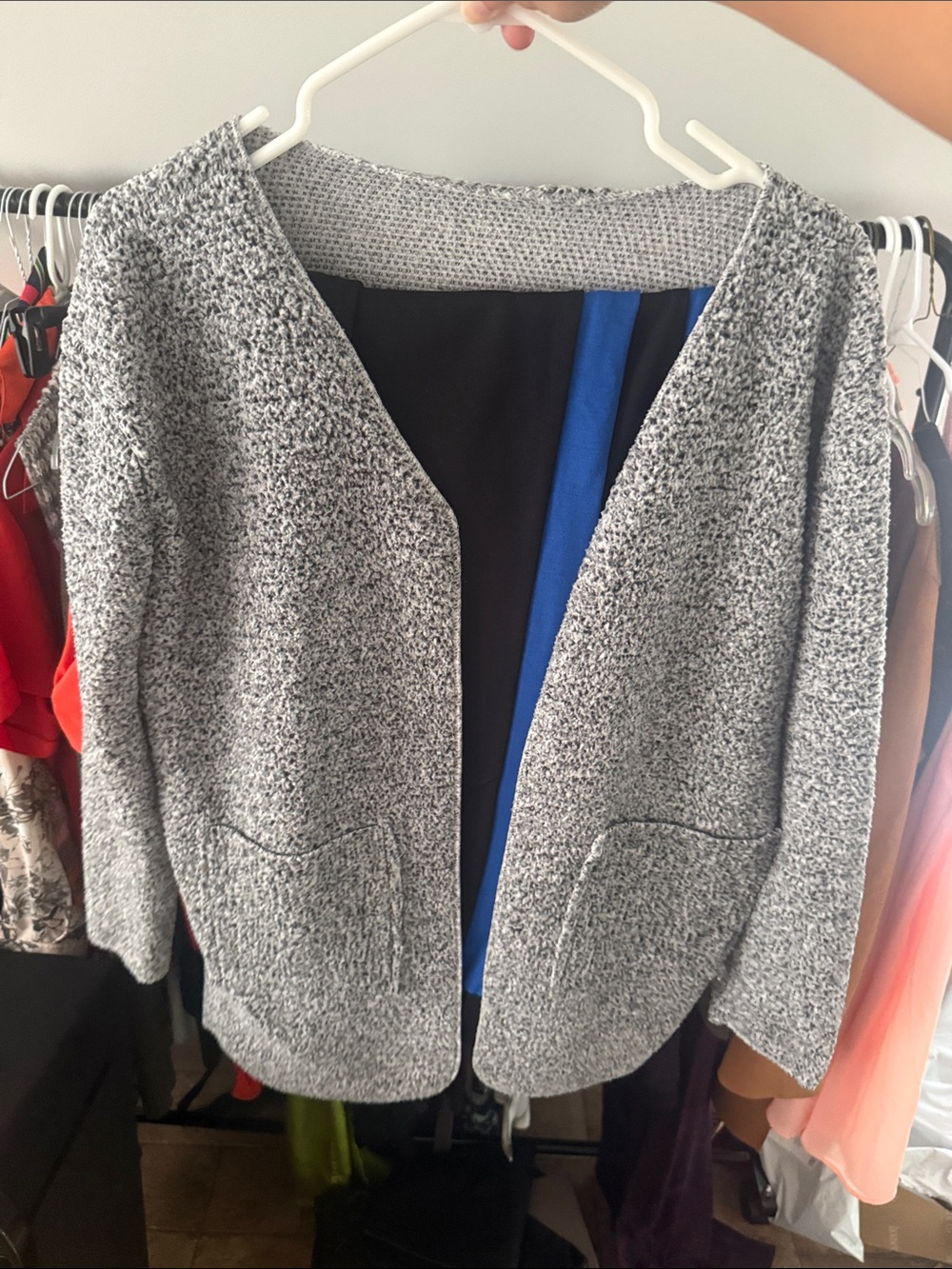 Gray Open-Front Women's Knit Sweater Jacket